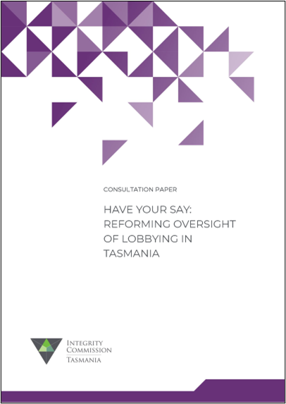 A cover image of a report with small purple triangles