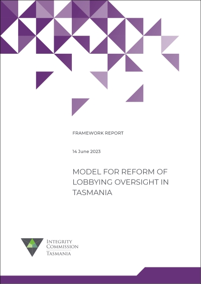 Cover of Model for reform of lobbying oversight in Tasmania report